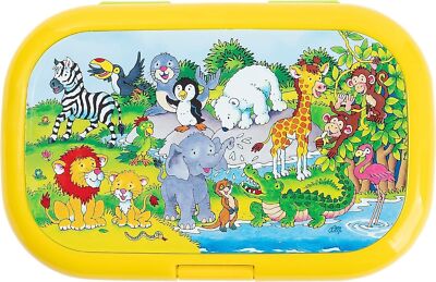 Lunchbox WIMMELBILD ZOO - Brotdose Kinder Schule KIGA KITA Zootiere + Extrafach