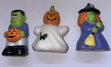 Vintage Avon Trick or Treat Trio Candle Set Witch Ghost Frankenstein 3” Unused