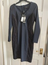Barbara Schwarzer Lace Sides Dress Navy Blue & Black Size Uk 12 Party Wedding