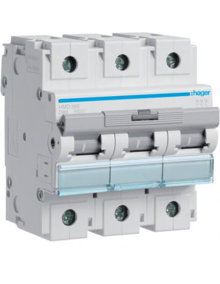 Disjoncteur 3P 15kA courbe D Hager HMD380 80A pour tableau modulaire