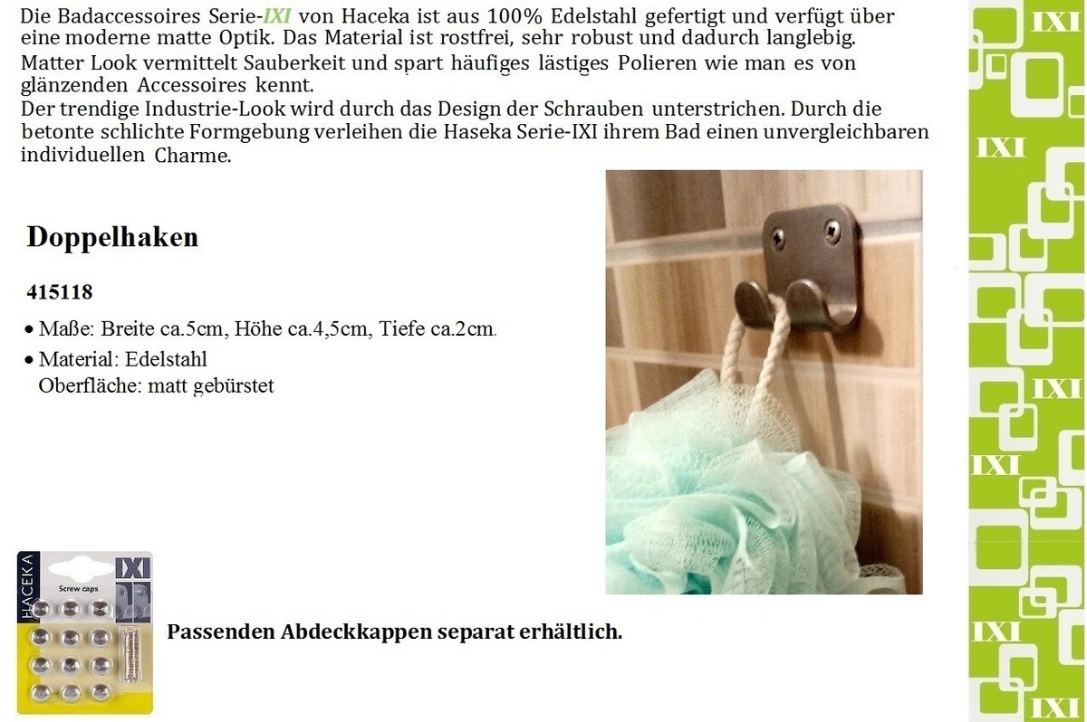 Haceka IXI Ganci Doppio 100% Acciaio Inox Inossidabile da Parete