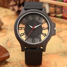 Handmade Men's Bamboo Watch Sandalwood Quartz Wristwatch for Man Leather Strap