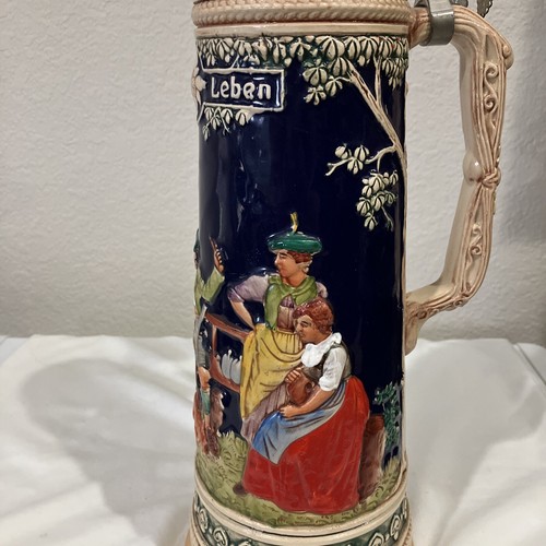 Vintage GERZ SEIT 1862 Germany Beer Stein / Marked DBGM on Lid & 2L