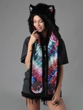SpiritHoods Black Wolf Tie Dye Faux Fur Hood Hat