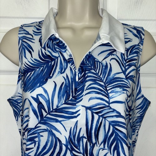 NWT Tommy Bahama Golf Top Blue Sea Palms Sleeveless Sz M Medium Collared UPF 50 - Picture 2 of 5