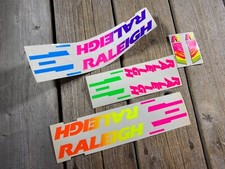 VINTAGE BIKE BICYCLE RALEIGH ENGLAND STICKER LOT DOWNTUBE SEAT TUBE FLUORESCENT