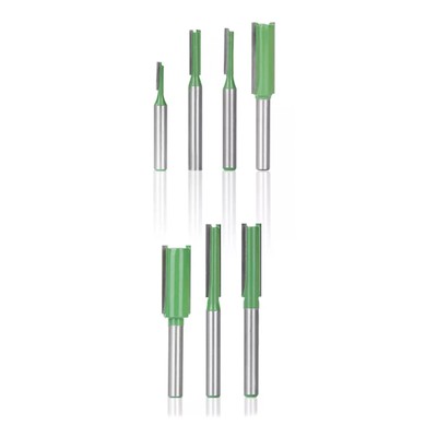 1/4in Shank Single Double Flute Straight Router Bit Tool Set For Woodworking 7Pc