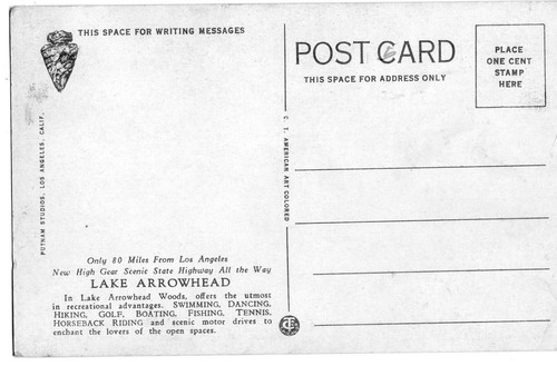 RPPC Post Card Lake Arrowhead California Putnam LA + Correspondence Card Unpost - Picture 4 of 4
