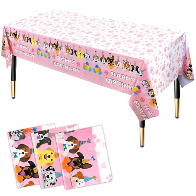 3er Pack Rosa Welpenpfote Party Tischdecke, Kunststoff Welpe Hund Rosa Rechteckig