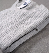 GAP Stretch 2007 3/4 Sleeve Cable Knit Crew Neck Sweater Womens Size Small Gray