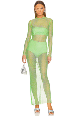 BRONX AND BANCO Women's Neon Green Embellished Bling Maxi Dress Fishnet  Size XS | eBay