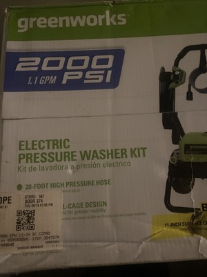 Greenworks 2000 PSI 1.1  Gallon-GPM Hit or Cold Water Electric Pressure Washer