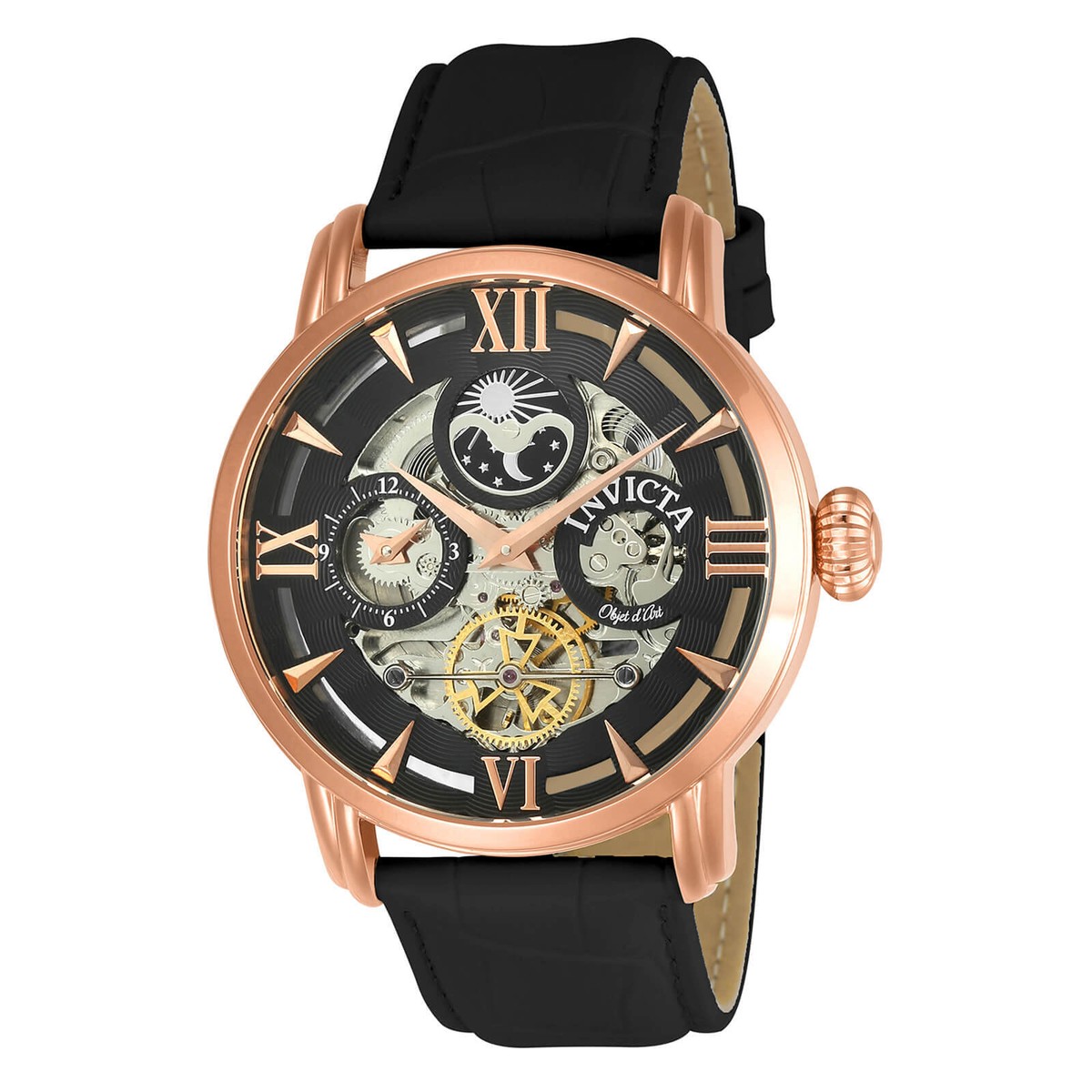 Invicta 22653 Men's Automatic Black Strap Semi-Skeleton Dial Watch