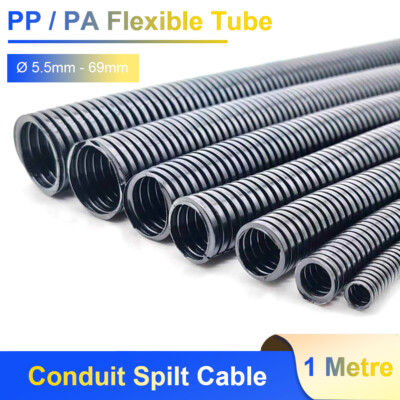 Black Conduit Spilt Cable Tidy Flexible Tube Convoluted Protection Tubing PP/PA