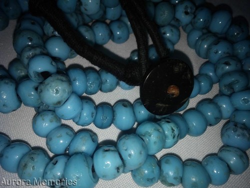 4 Str Venetian African Trade Blue Glass Turquoise Coral Padre Bead Necklace Vtg - Picture 6 of 9