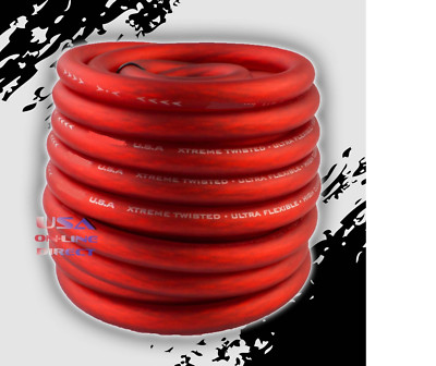  4 Gauge RED Power OFC Copper Marine Grade Stranded Wire with 4 AWG Terminals US