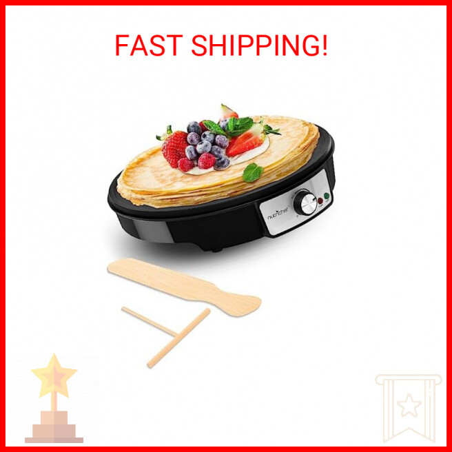 NutriChef 12-Inch Electric Crepe Maker Griddle Hot Plate Cooktop Black