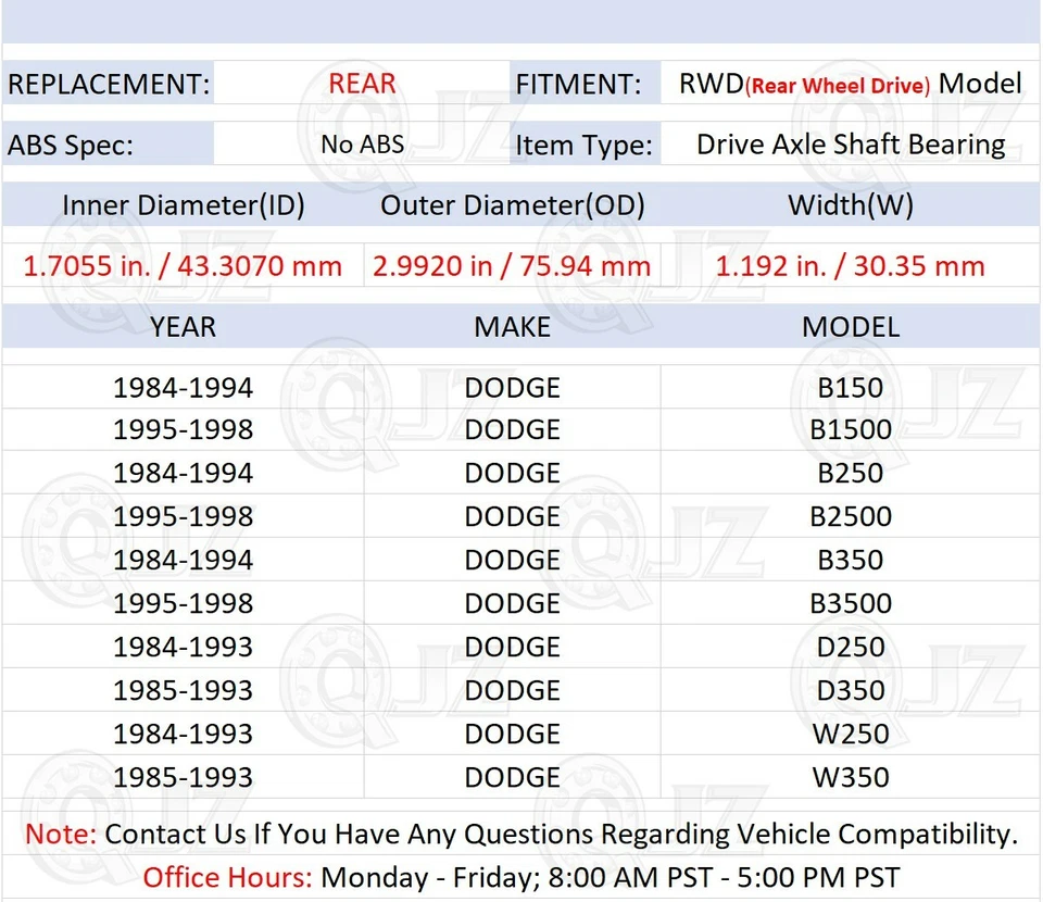 [CANTIDAD TRASERA.1)] Módulo de cojinete del eje de transmisión para Dodge B150 1984-1994 modelo tracción trasera Foto 2 de 4