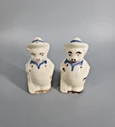 Shawnee Pottery Farmer Pig Salt & Pepper Shakers Corks Hats Vintage 3.5" High