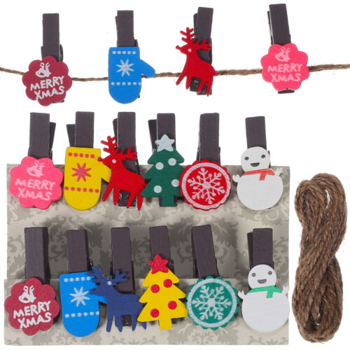 12 Pack Christmas Wooden Clips for Card & Photo Display - Picture 1 of 11