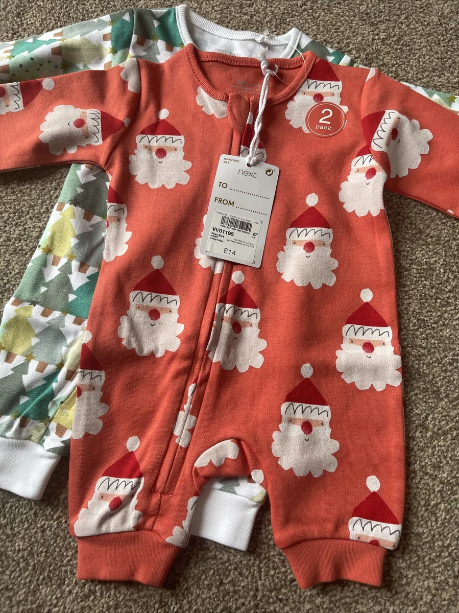 Next Baby Zip Christmas Print Sleepsuits 2 Pack First size Santa
