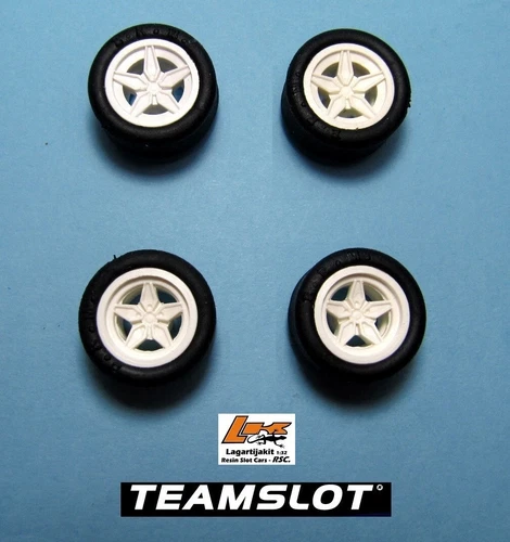 TEAM SLOT 4X LANCIA STRATOS WHITE WHEELS + 4 BRM TIRES - FERRARI GTO