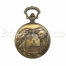 Retro Bronze Canada Train Mountain Quartz Pocket Watch Necklace Sweater Chain