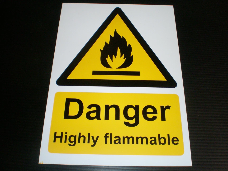 Danger Highly Flammable Plastic Sign Or Sticker Choice Of Sizes Warning Hazard