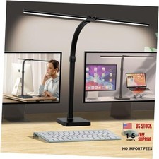 LED Desk Lamp for Home Office, Double Head 24W with Base, Black-Desktop