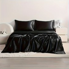 4 Piece Satin Bed Sheet Set Cooling Deep Pocket Fitted Flat 2 Pillowcases