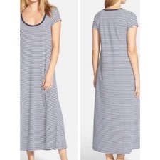 Madewell Women's Navy and White Striped Short-Sleeve Maxi Dress Size S