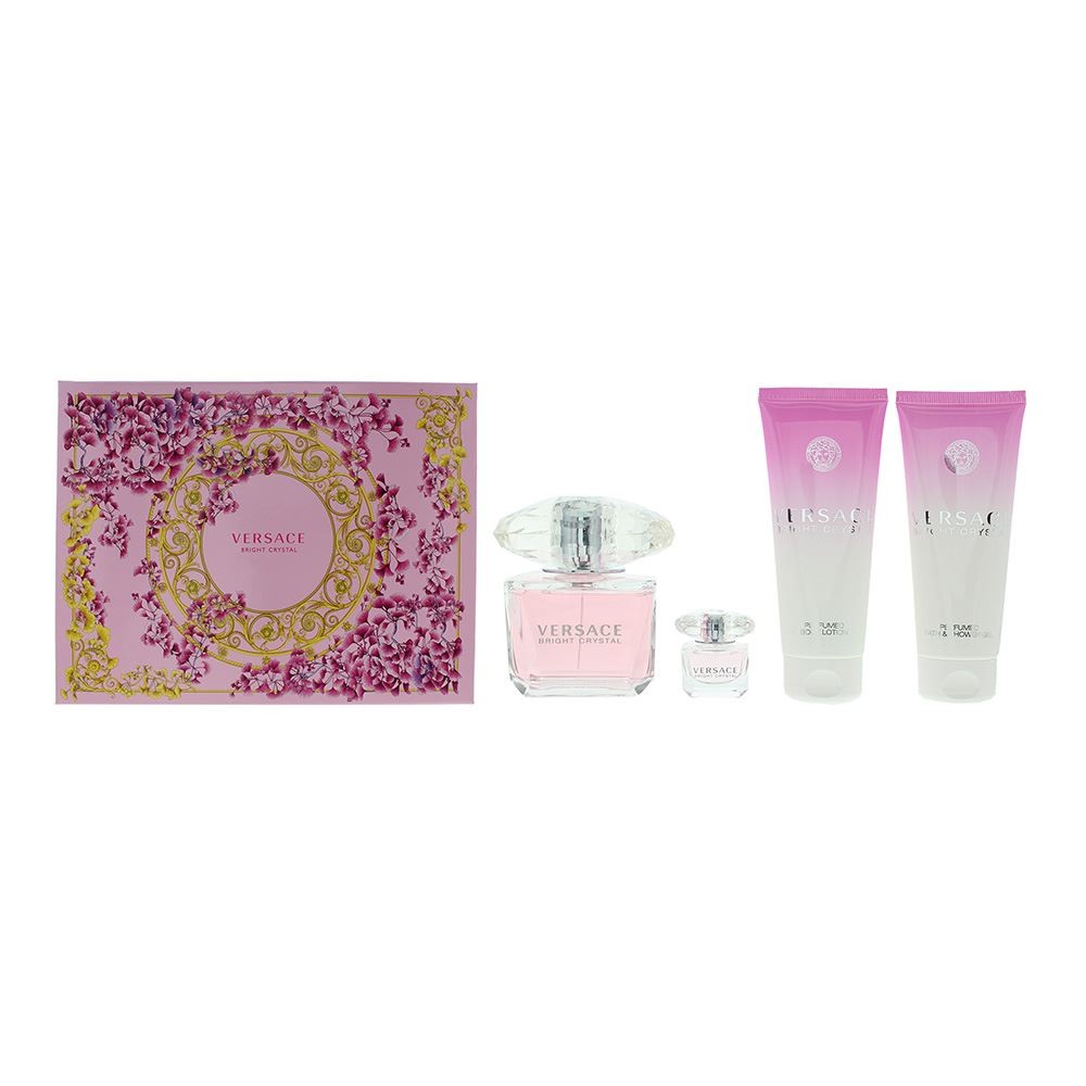 Versace Bright Crystal 4Pc Gift Set EDT 90ml Shower Gel 100ml BL 100ml - EDT 5ml