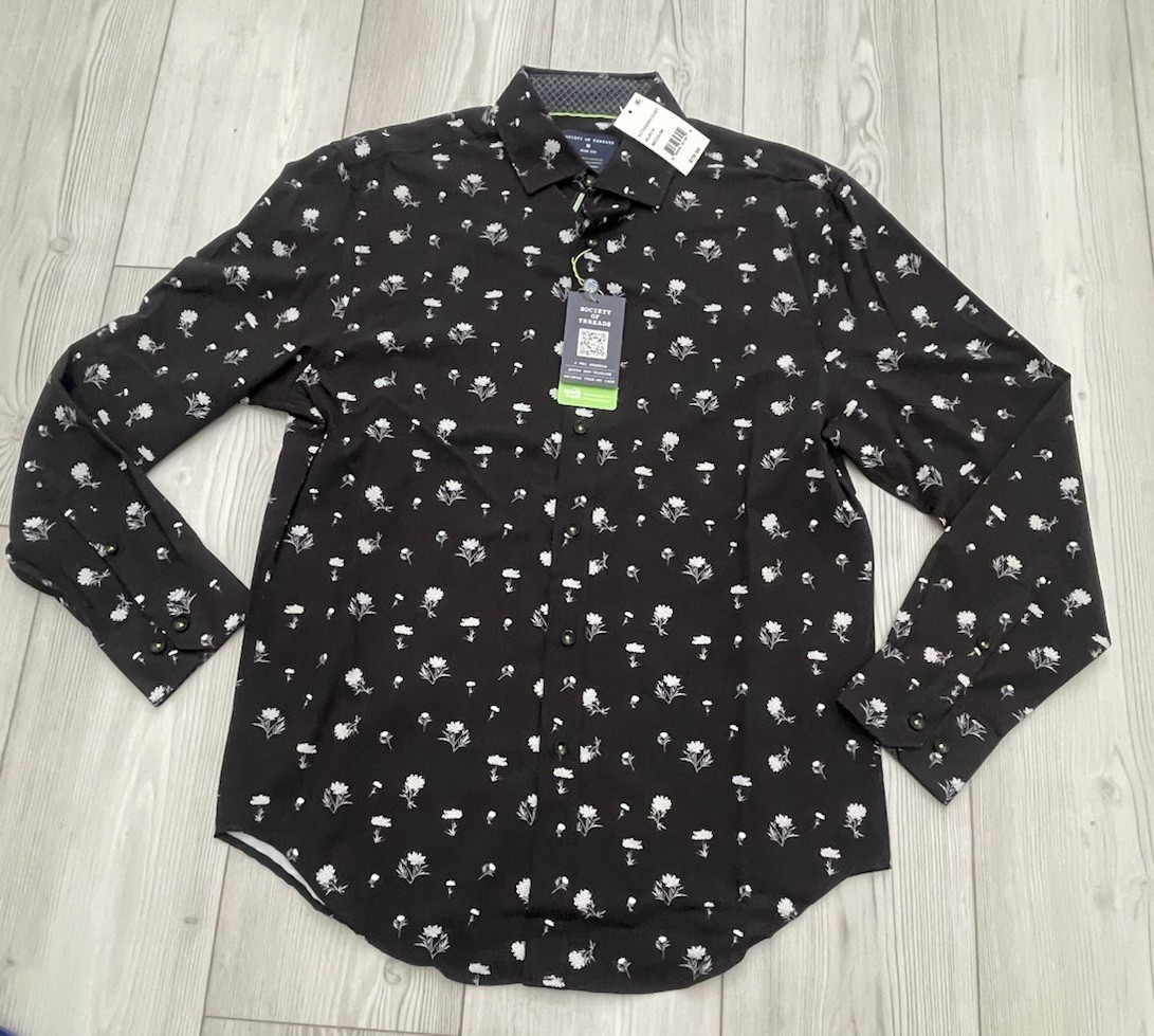 Society of Threads Mens Slim Fit Floral Performance Shirt 4 Way Stretch Sz M