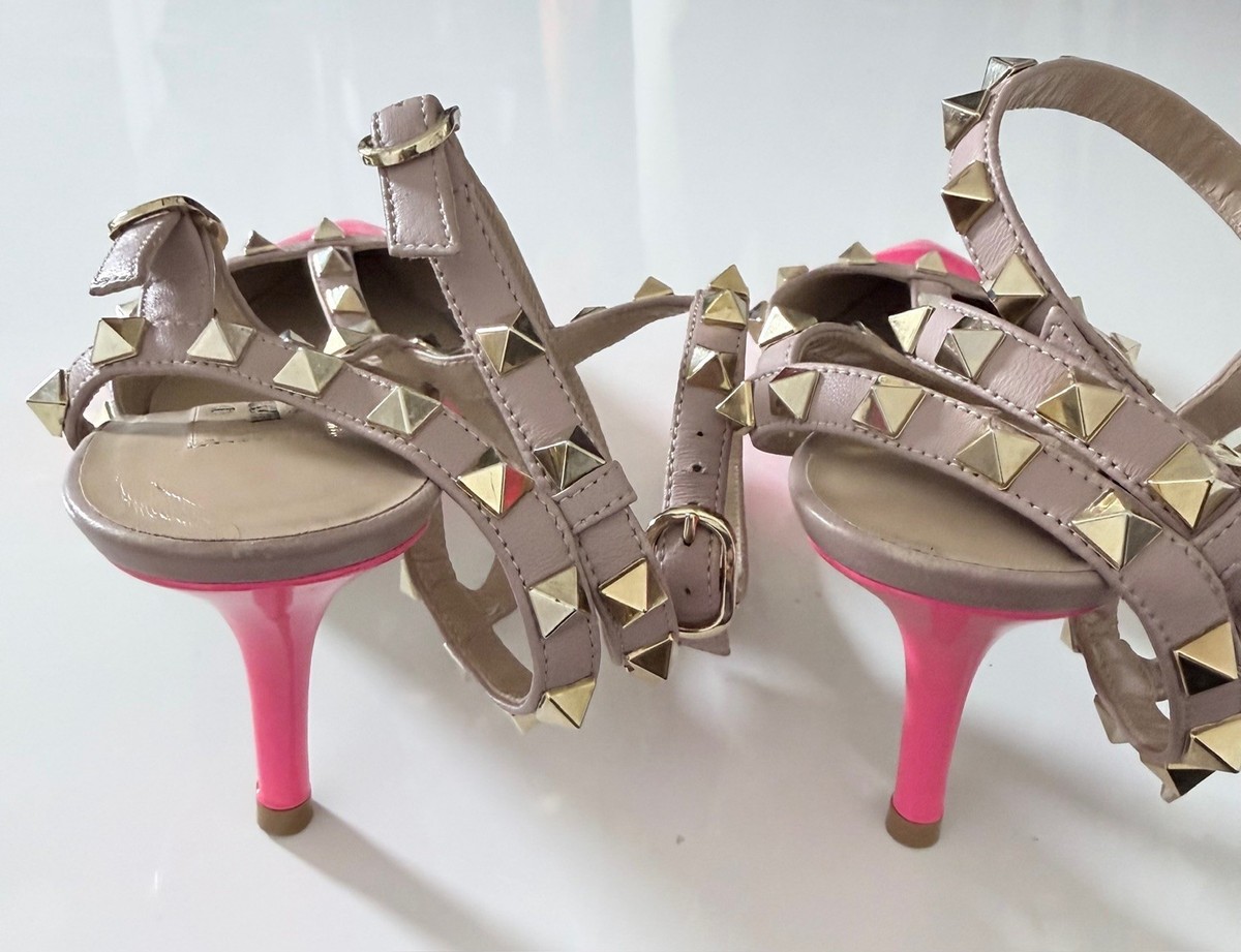 VALENTINO Hot Pink Barbie Patent Leather Rockstud Caged Pump 65mm