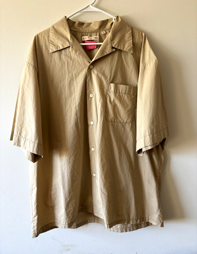 Marni, Marni x Uniqlo Men's Beige Solid Woven Short Sleeve Button-Up Shirt XL