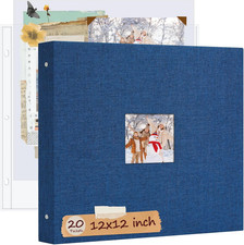12X12 Inch Large 3 Ring DIY Scrapbook Photo Album, Linen Cover Scrapbook with 20
