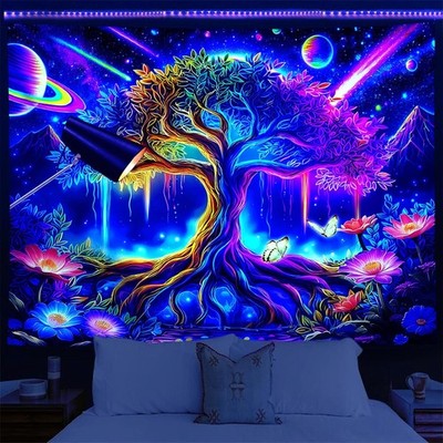 Wandteppich UV Reaktiv,Schwarzlicht Wandtuch Wandbehang,Psychedelisch