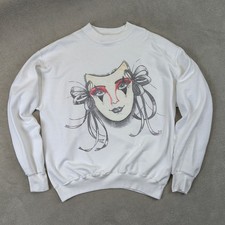 Logo Motion Sweatshirt Women XL White Vintage Made in USA Clown Mask Graphic