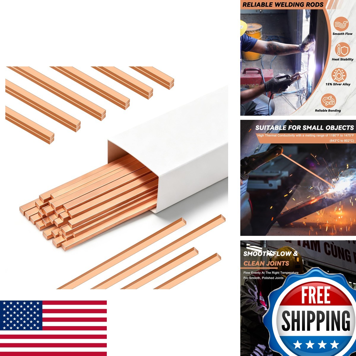 TINSKY 42 Pcs Copper Brazing Rods AWS BCuP-5 15% Silver Solder