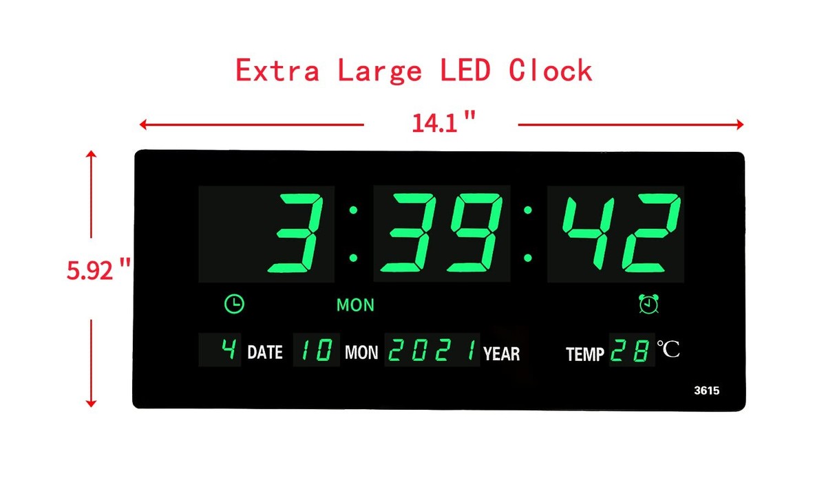 14.1 Inch Oversized LED Digital Wall Clock with Indoor Temperature