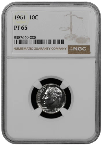 1961 Proof Roosevelt dime graded by NGC PF 65