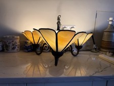 Very Large 1970s Slag Glass Vintage Art Nouveau 3 Shade Chandelier