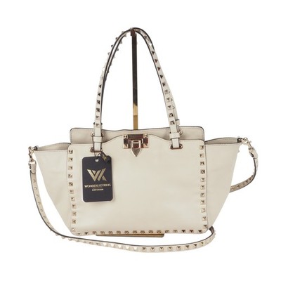 Valentino Garavani Rockstud Medium White/Light Gold Leather 2Way Bag OP:  1200