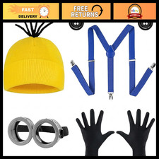 4 Pcs Halloween Costume Accessories Set - Knit Hat, Goggles, Black Gloves, Strap