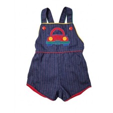 VTG 70s 80s Health-tex Embroidered Car Pinstripe Denim Romper Overalls 18M USA