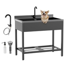 Black Electroplated Stainless Steel Utility Sink with Towel Rack Storage Shelf