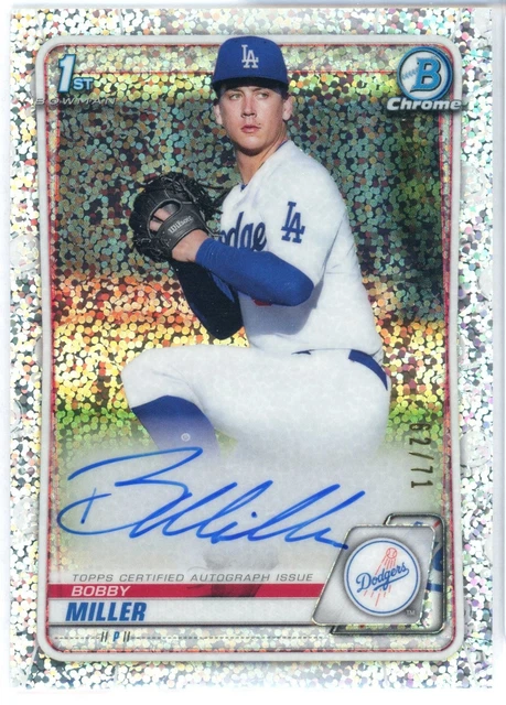2020 Bowman Chrome Draft Bobby Miller 1st Sparkle Refractor Auto #D/71 Dodgers