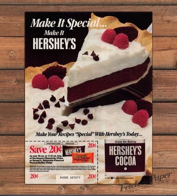 Hershey s Cocoa Chocolate Raspberry Pie Slice Recipe Print Ad 1986 1980s