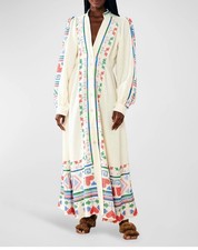 FARM RIO Graphic Embroidered Kaftan Maxi Dress In Off White (L)