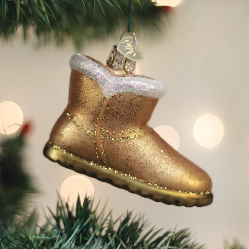 Old World Christmas Sheepskin Boot Glass Ornament for Holiday Decor